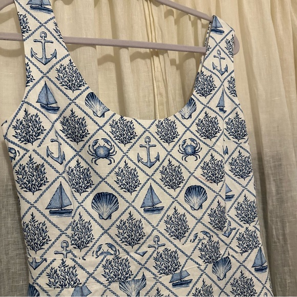 KJP Kiel James Patrick Sea Garden Maxi Dress Sz 8 blue white linen nautical sea - Picture 7 of 15